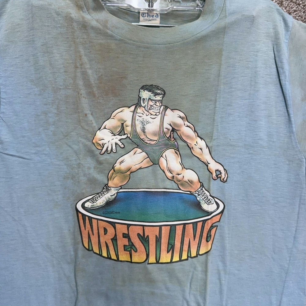 Ched T-Shirt Mens Large Light Blue 1978 Roach Wrestling Graphic Single Stitch - Picture 4 of 8